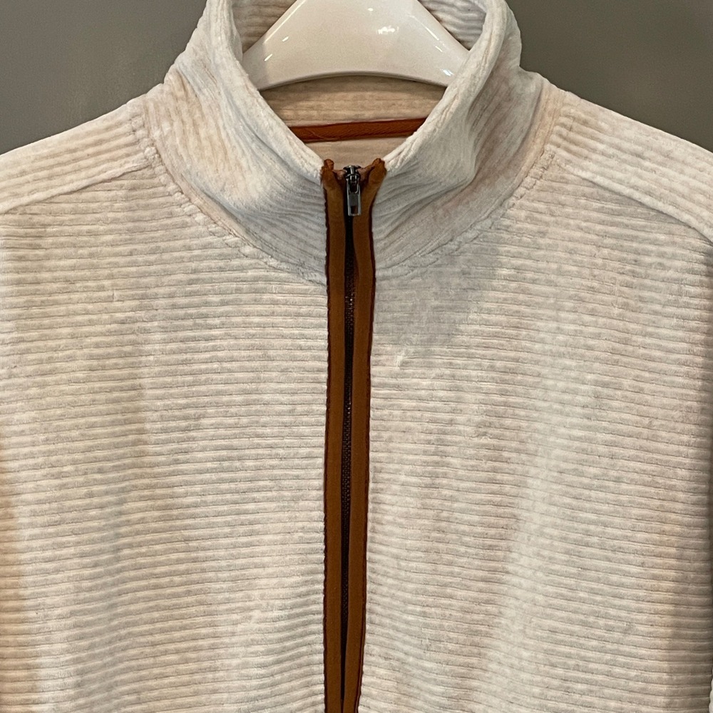 Thread & Supply Ivory Ribbed Quarter Zip Pullover Fleece Sweatshirt T2016CPKDG M